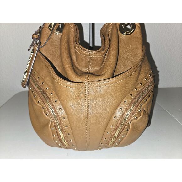 B. Makowsky Brown Soft Leather Hobo Bag Satchel Studded Detail 13x12x7 - Picture 5 of 12